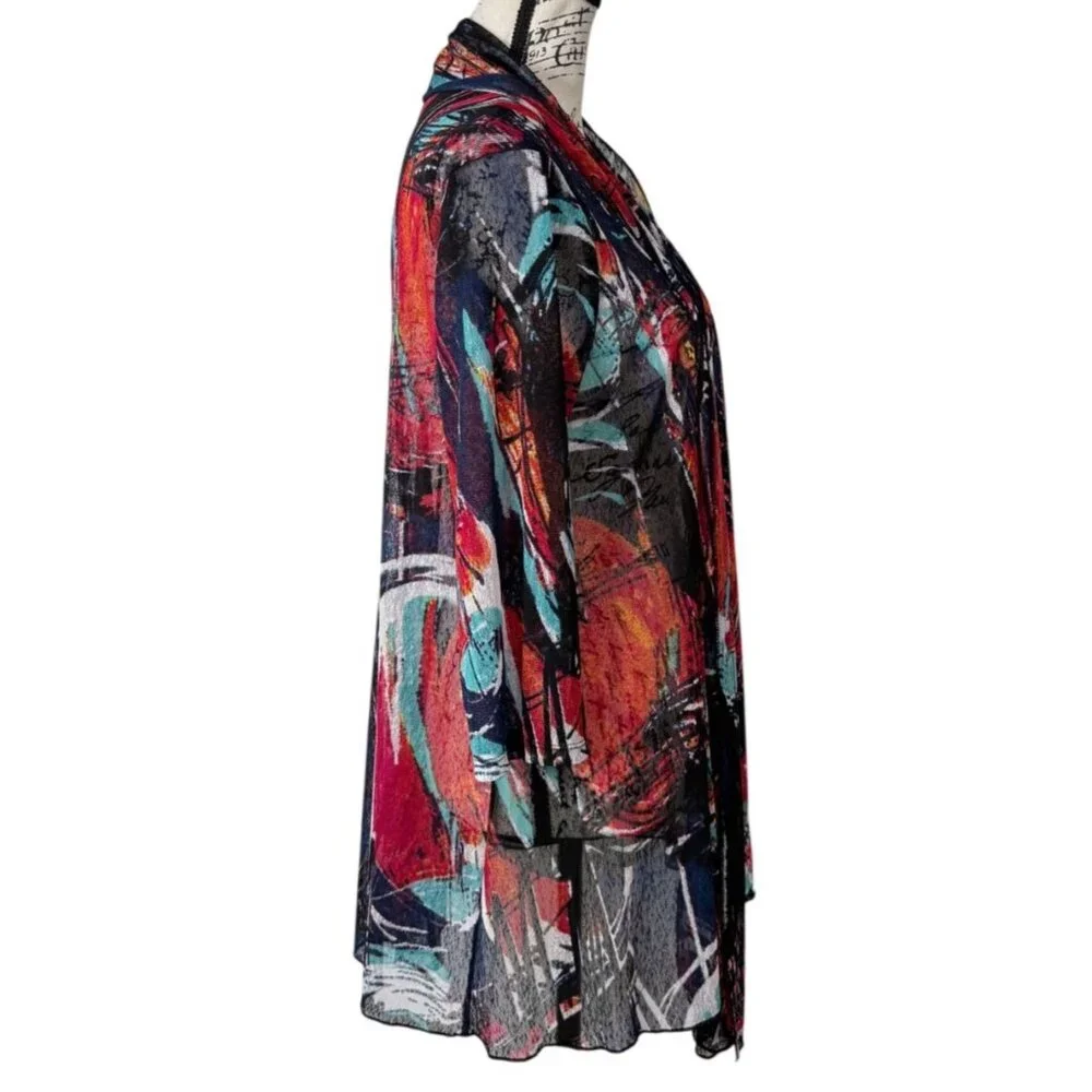 Ali Miles Womens Cardigan Open Front Sheer Abstract Lightweight Artsy Size M - Picture 2 of 8
